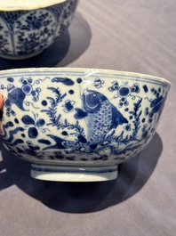 A Chinese blue and white 'floral 'bowl and an 'aquatic animals' bowl, Kangxi