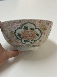 A Chinese wucai 'pomegranate, peony and rabbit' bowl, Transitional period