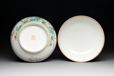 A fine Chinese famille rose 'eight peaches' box and cover, Qianlong mark, Republic