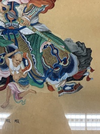 Chinese school: 'Heavenly King', ink and colour on paper, 19/20th C.