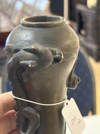 A pair of Chinese or Vietnamese gold-splashed bronze garlic-mouth 'dragon' vases, with seal mark, 17/18th C.