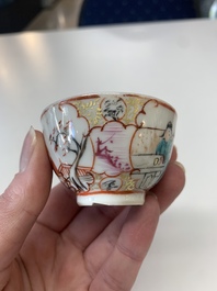 Eight Chinese Canton famille rose cups, 14 saucers and a teapot, Qianlong