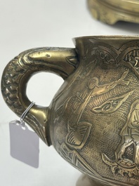 A large Chinese bronze 'Eight Immortals' censer and stand, Xuande mark, 19th C.