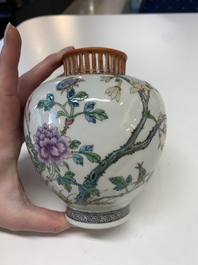 Four Chinese famille rose vases, Qianlong mark, 20th C.