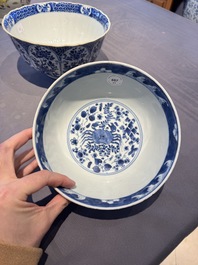 A Chinese blue and white 'floral 'bowl and an 'aquatic animals' bowl, Kangxi