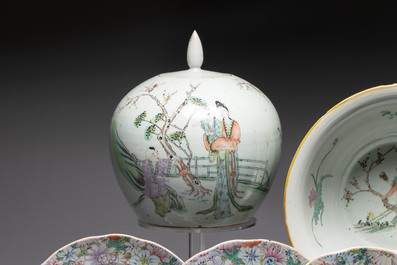 Nine Chinese famille rose and qianjiang cai wares, 19/20th C.