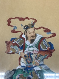 Chinese school: 'Heavenly King', ink and colour on paper, 19/20th C.
