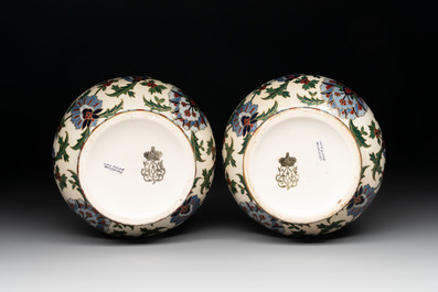 A pair of German Iznik-style bottle vases, ca. 1900