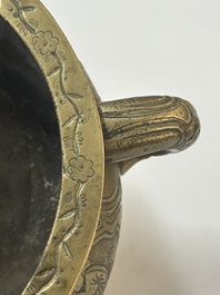 A large Chinese bronze 'Eight Immortals' censer and stand, Xuande mark, 19th C.