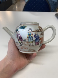 Eight Chinese Canton famille rose cups, 14 saucers and a teapot, Qianlong