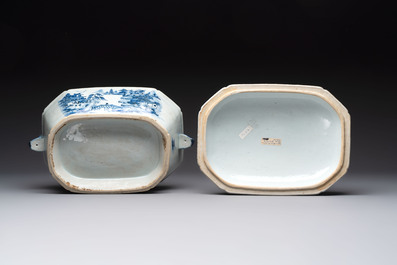 A Chinese blue and white covered tureen and a serving dish, Qianlong