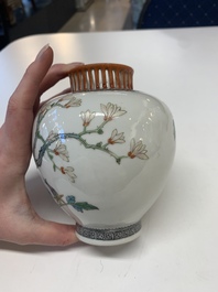 Four Chinese famille rose vases, Qianlong mark, 20th C.