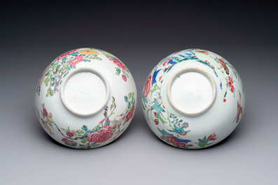 Two Chinese famille rose bowls with flowers and geese, Qianlong