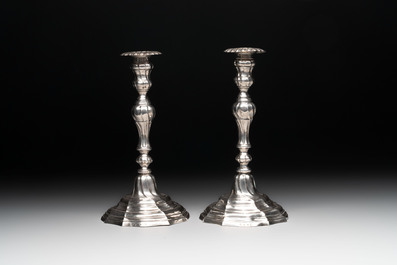 A pair of silver candlesticks, Ghent, dated 1782