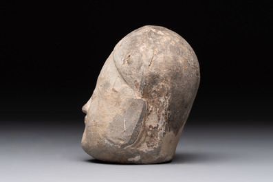 A Chinese cold painted terracotta head of a lady, Han