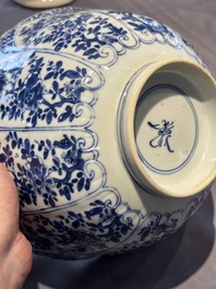 A Chinese blue and white 'floral 'bowl and an 'aquatic animals' bowl, Kangxi
