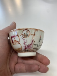 Eight Chinese Canton famille rose cups, 14 saucers and a teapot, Qianlong