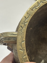 A large Chinese bronze 'Eight Immortals' censer and stand, Xuande mark, 19th C.