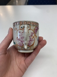 A collection of nine Chinese blue, white and famille rose wares, 18/19th C.