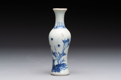 A pair of Chinese powder-blue vases and a blue and white 'Hatcher Cargo' vase, Transitional period