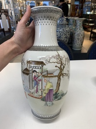 Four Chinese famille rose vases, Qianlong mark, 20th C.