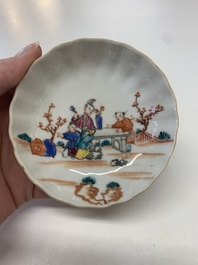 Eight Chinese Canton famille rose cups, 14 saucers and a teapot, Qianlong