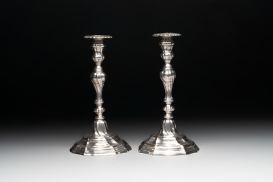 A pair of silver candlesticks, Ghent, dated 1782