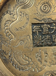 A large Chinese bronze 'Eight Immortals' censer and stand, Xuande mark, 19th C.