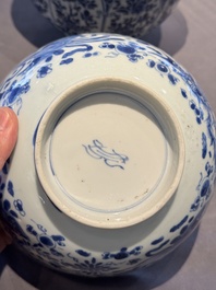 A Chinese blue and white 'floral 'bowl and an 'aquatic animals' bowl, Kangxi