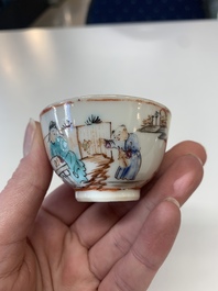 Eight Chinese Canton famille rose cups, 14 saucers and a teapot, Qianlong