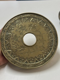 A large Chinese bronze 'Eight Immortals' censer and stand, Xuande mark, 19th C.