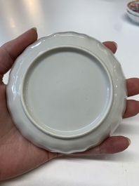 Eight Chinese Canton famille rose cups, 14 saucers and a teapot, Qianlong