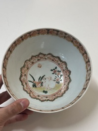 A Chinese wucai 'pomegranate, peony and rabbit' bowl, Transitional period