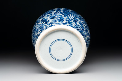 A Chinese blue and white vase, a jar and a covered box, Kangxi