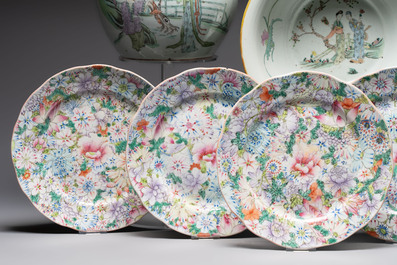 Nine Chinese famille rose and qianjiang cai wares, 19/20th C.