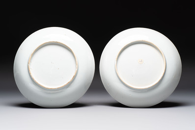A pair of Chinese Dutch-decorated 'proverb' plates, 18th C.
