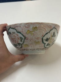 A Chinese wucai 'pomegranate, peony and rabbit' bowl, Transitional period