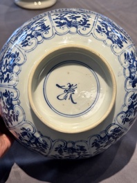 A Chinese blue and white 'floral 'bowl and an 'aquatic animals' bowl, Kangxi