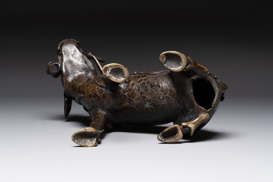 A fine Chinese bronze incense holder in the form of a qilin, Ming
