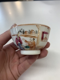 Eight Chinese Canton famille rose cups, 14 saucers and a teapot, Qianlong