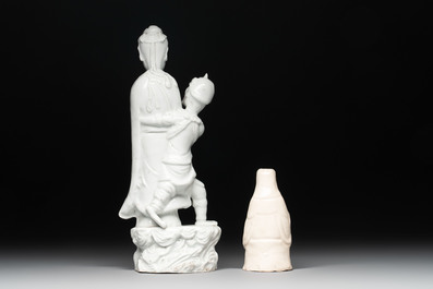 A Chinese Dehua blanc de Chine 'Kuixing' group and a Guanyin, 19th C.