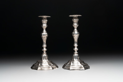 A pair of silver candlesticks, Ghent, dated 1782
