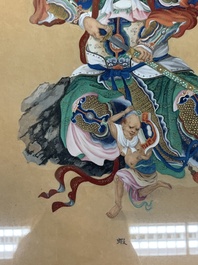 Chinese school: 'Heavenly King', ink and colour on paper, 19/20th C.