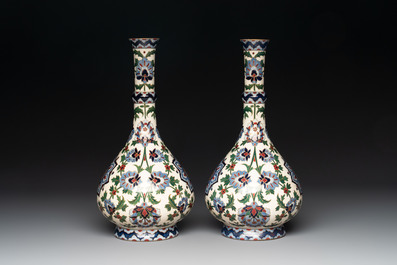 A pair of German Iznik-style bottle vases, ca. 1900