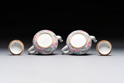 A pair of Chinese famille rose teapots and covers, Yongzheng
