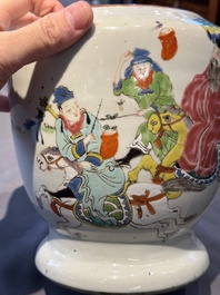 A Chinese famille rose 'riders on horseback' vase and a wooden cover, Yongzheng/Qianlong
