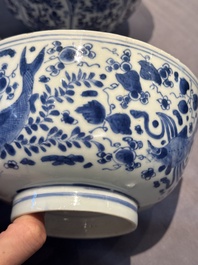 A Chinese blue and white 'floral 'bowl and an 'aquatic animals' bowl, Kangxi