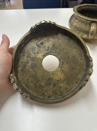 A large Chinese bronze 'Eight Immortals' censer and stand, Xuande mark, 19th C.