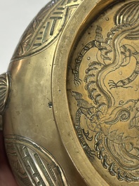 A large Chinese bronze 'Eight Immortals' censer and stand, Xuande mark, 19th C.