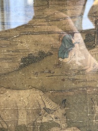 After Tang Yan 唐寅 (1470&mdash;1523): 'Buffalo and sage', ink and colour on silk, signed Liuru Jushi 六如居士, 18/19th C.